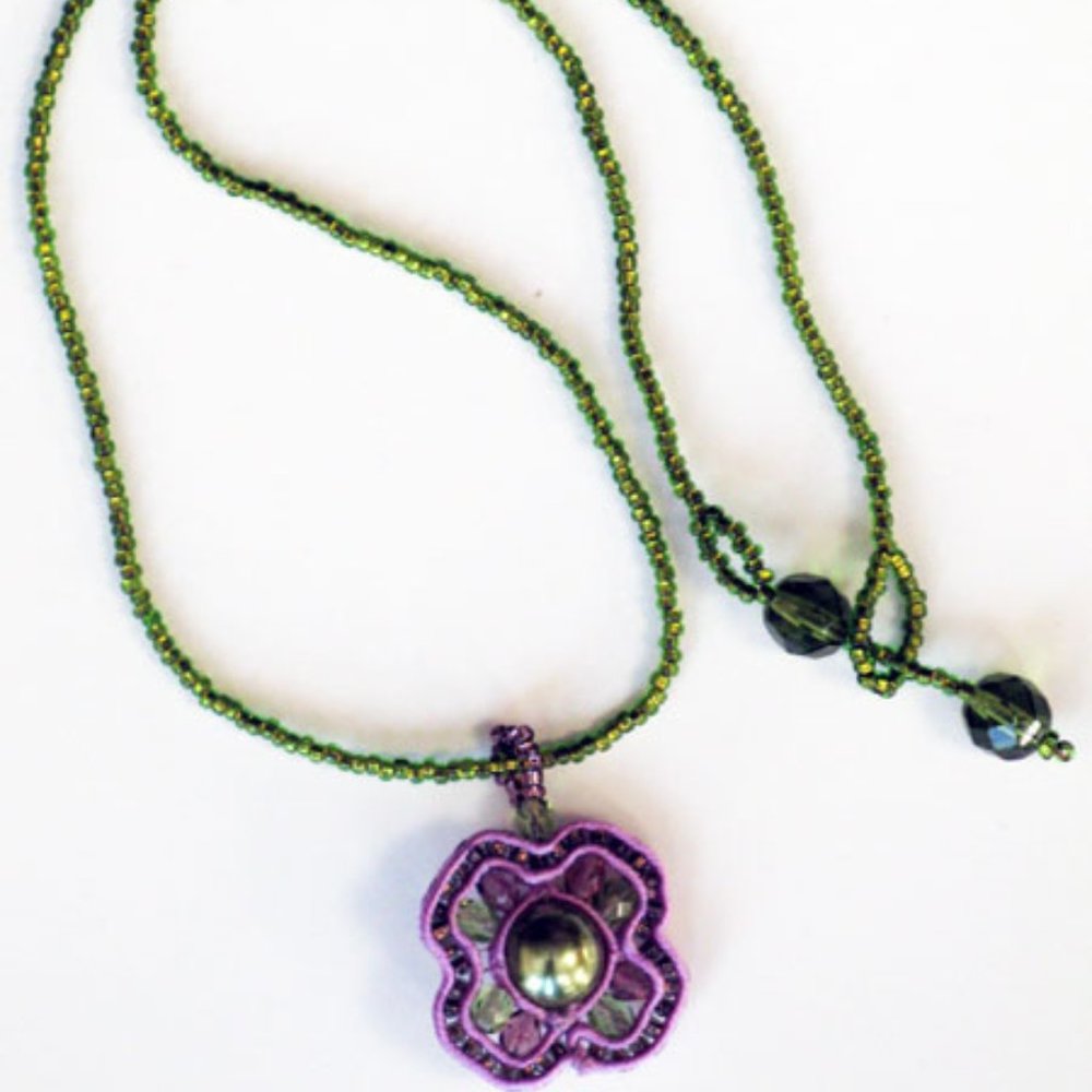 Dunitz Pendant Necklace Green & Lavender 16" Long